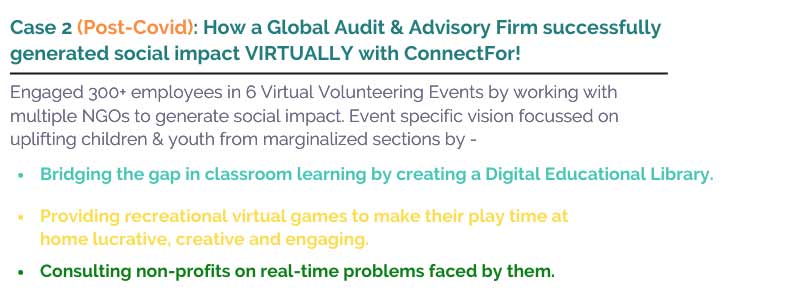 How a Global Audit & Advisory Firm successfully generated social impact VIRTUALLY with ConnectFor!